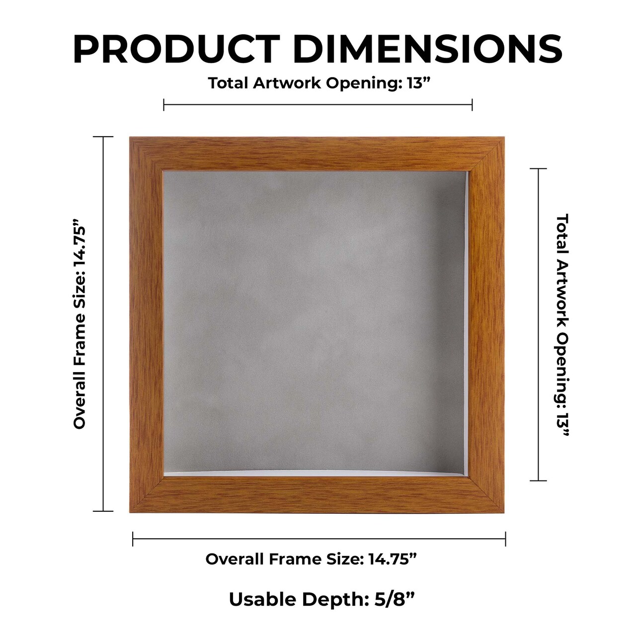 Warm Honey Brown Wood Shadow Box Frame with Acrylic Front - Light Brown Suede Backing, 30 Sizes